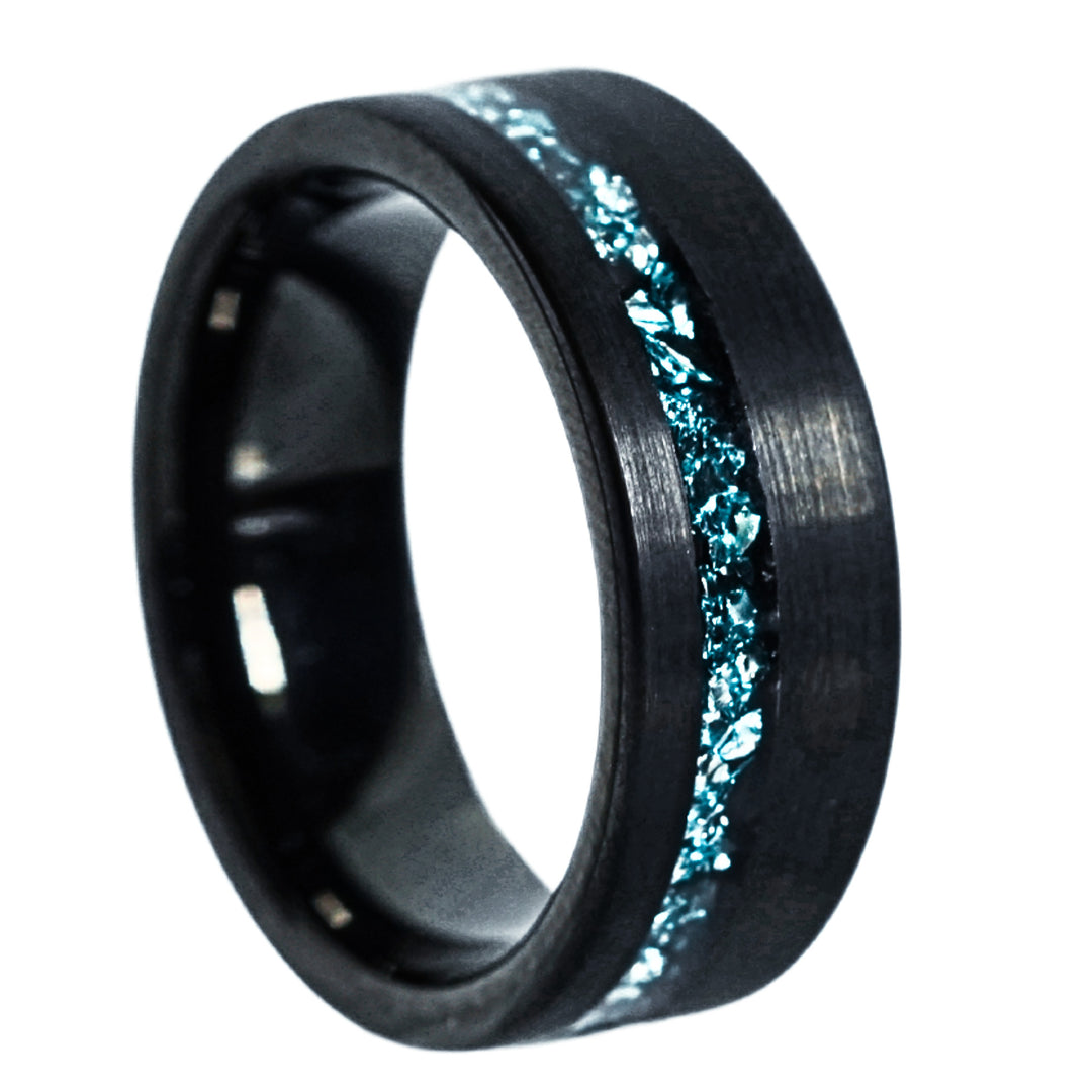 Tungsten Aquamarine Inlay Band (Black) - Manful