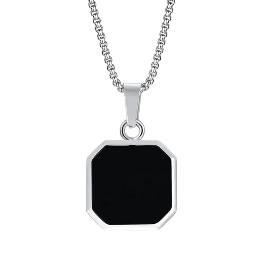 Onyx Square Necklace (Silver) - Manful