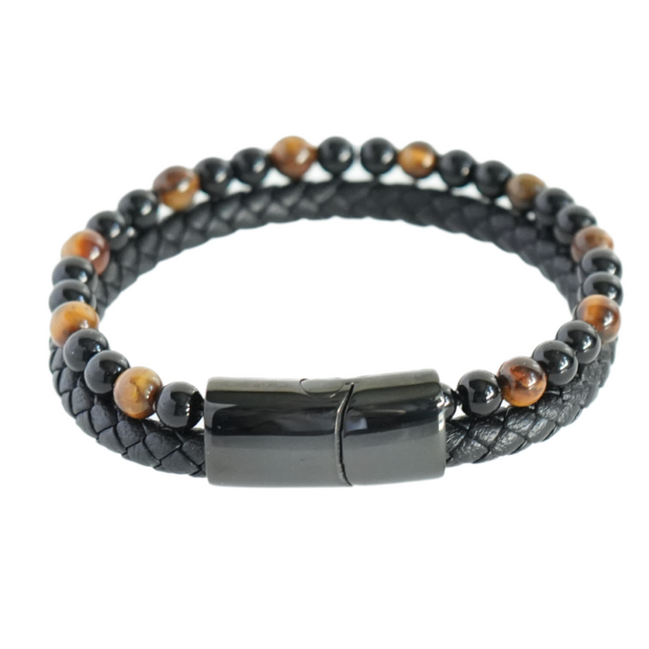 Tigers Eye Bead And Leather Bracelet