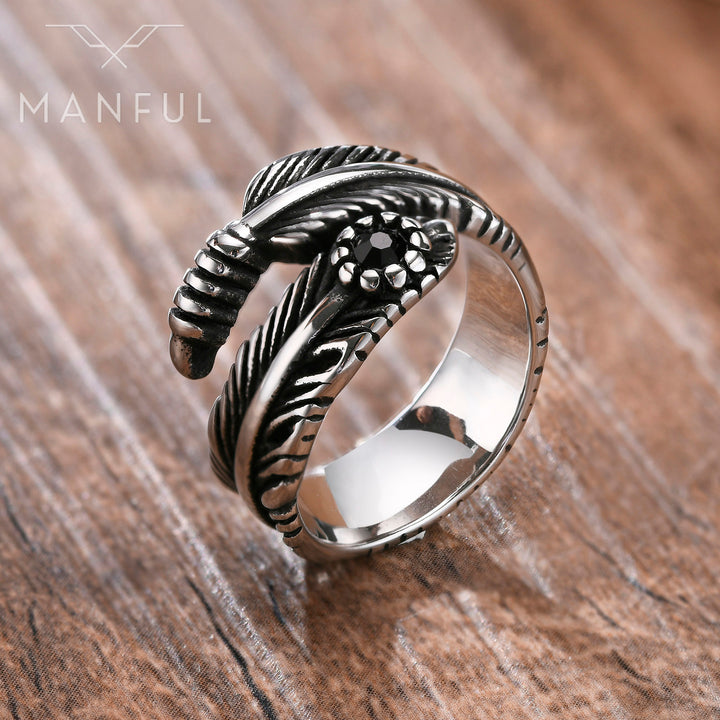 Onyx Feather Ring - ManfulCo