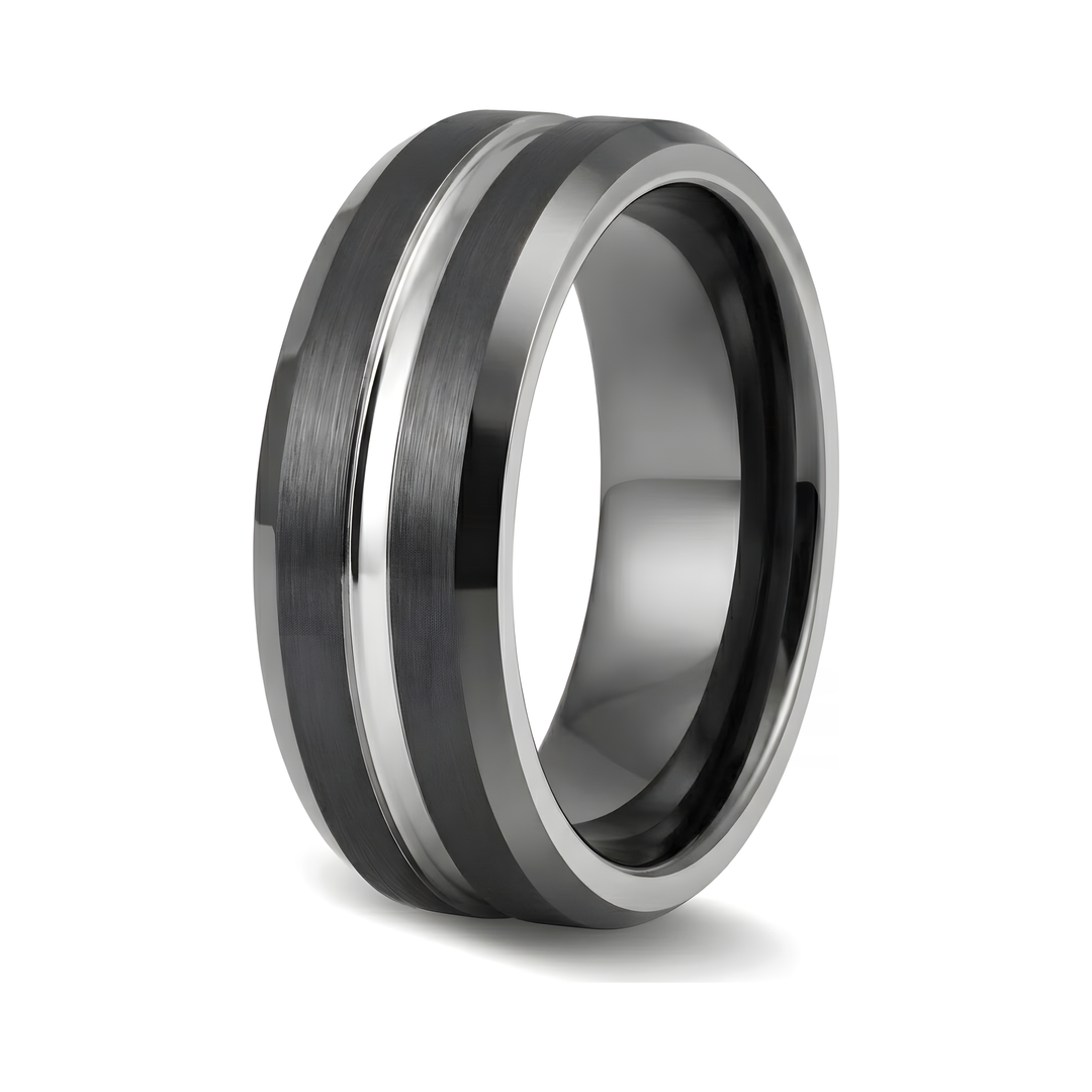 Black and Silver Tungsten Ring