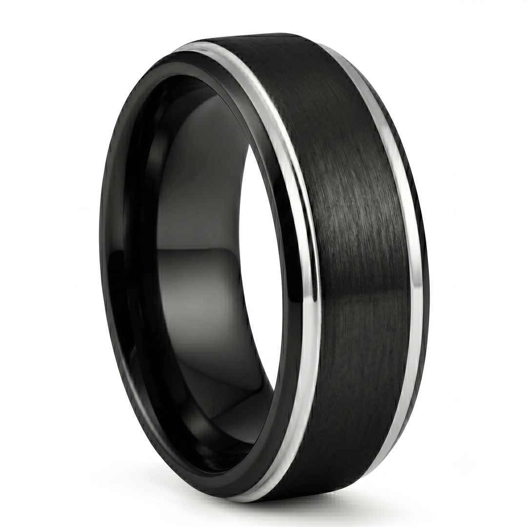 Brushed Tungsten Black & Silver Band