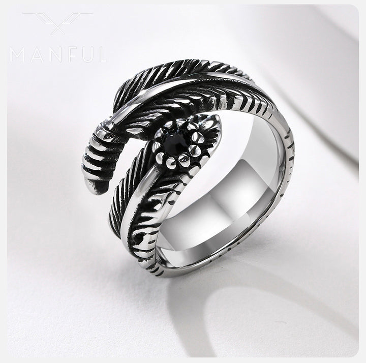 Onyx Feather Ring - ManfulCo