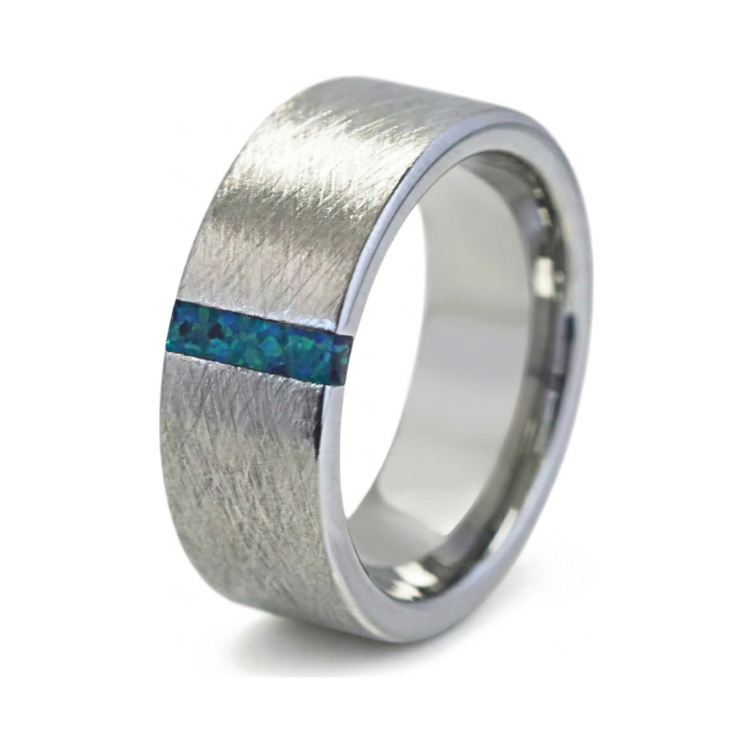 Black & Green Opal Line Tungsten Band
