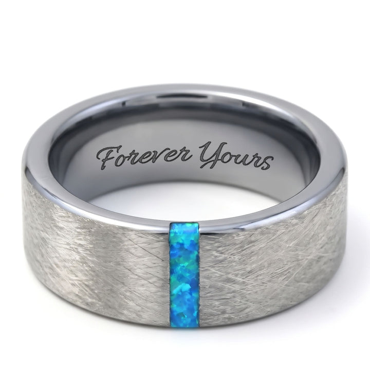 Azure Opal Line Tungsten Band engraving example: Forever Yours engraved inside the band