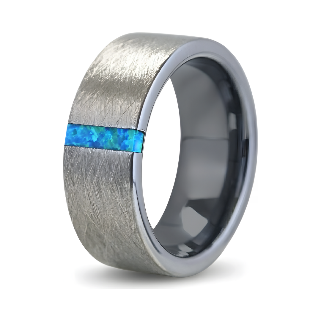 Azure Opal Line Tungsten Band
