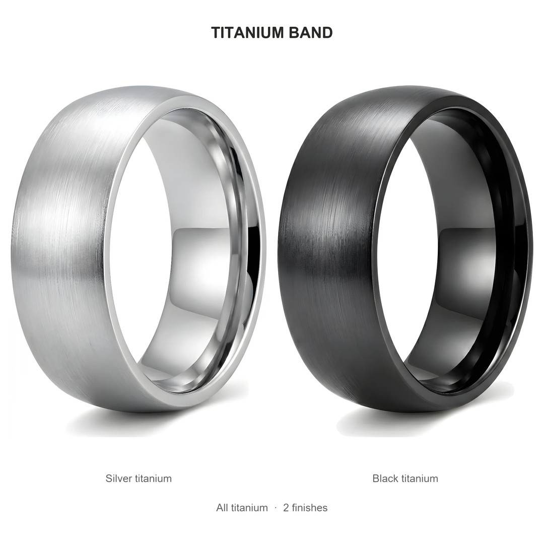 Brushed Titanium Band (Black) finishes: Silver titanium and Black titanium, both titanium