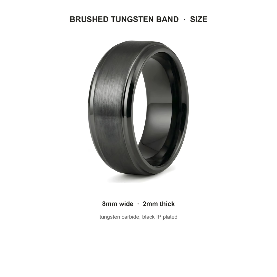 Brushed Tungsten Band (Black) size guide: 8mm wide, 2mm thick