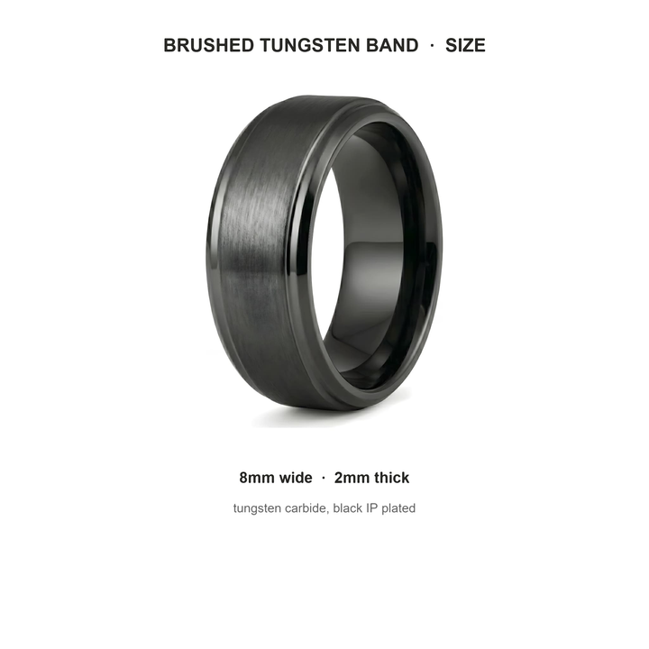 Brushed Tungsten Band (Black) size guide: 8mm wide, 2mm thick