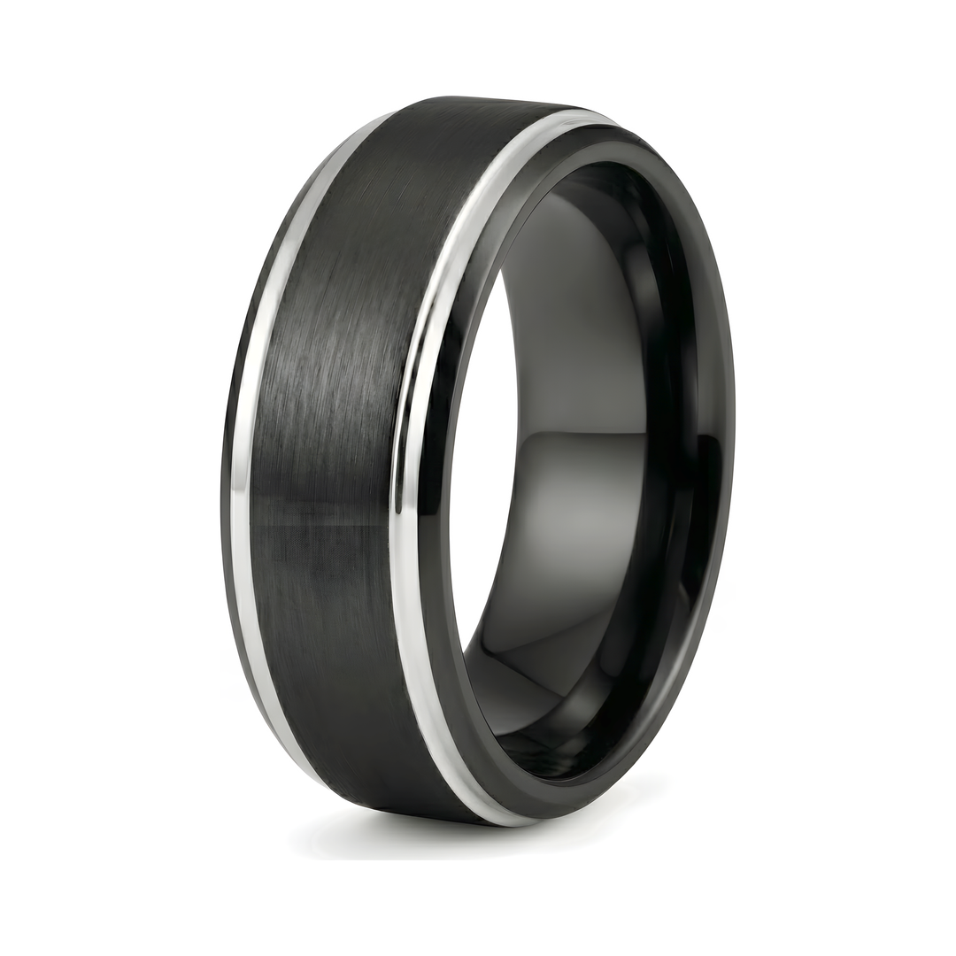 Brushed Tungsten Black & Silver Band
