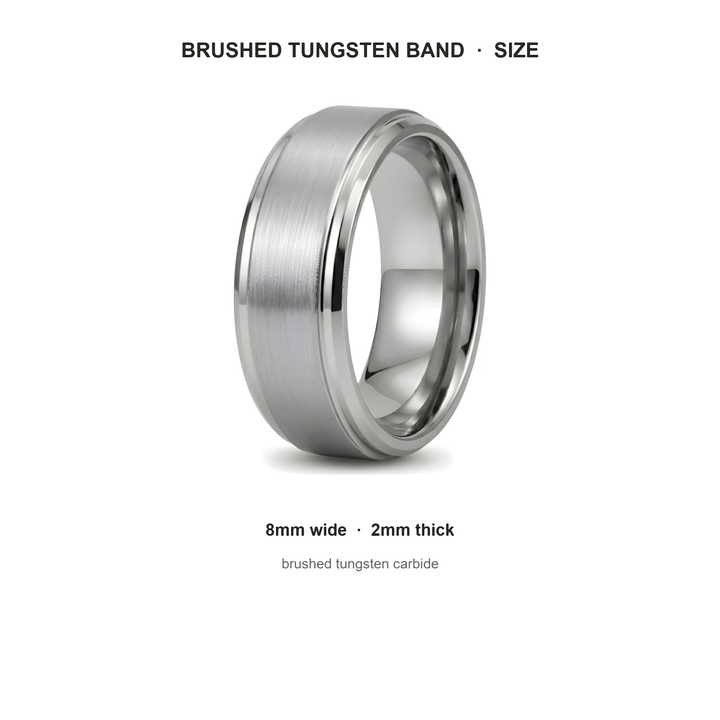 Brushed Tungsten Band (Silver) size guide: 8mm wide, 2mm thick