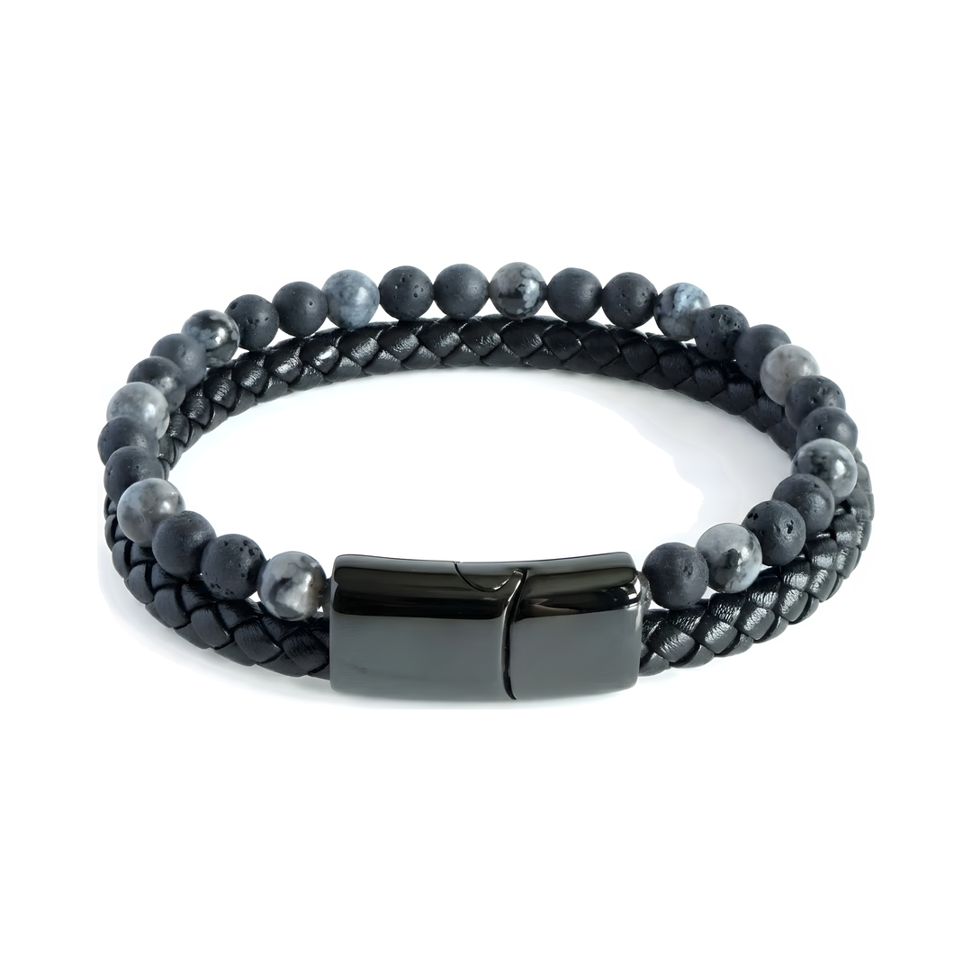 Charcoal Bead And Leather Bracelet