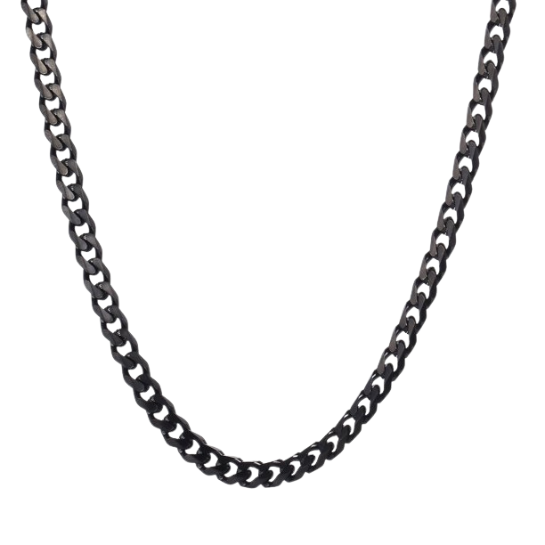 Cuban Chain 3mm Black, draped in a U shape isolated on a white background