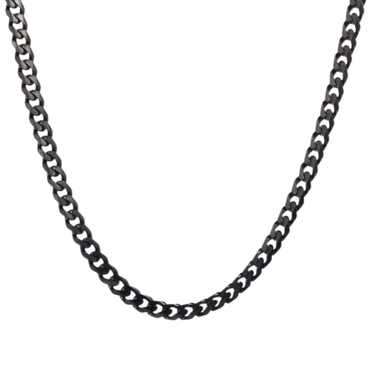 Cuban Chain 5mm Black, isolated on a white background in a draped U shape showing the curb links