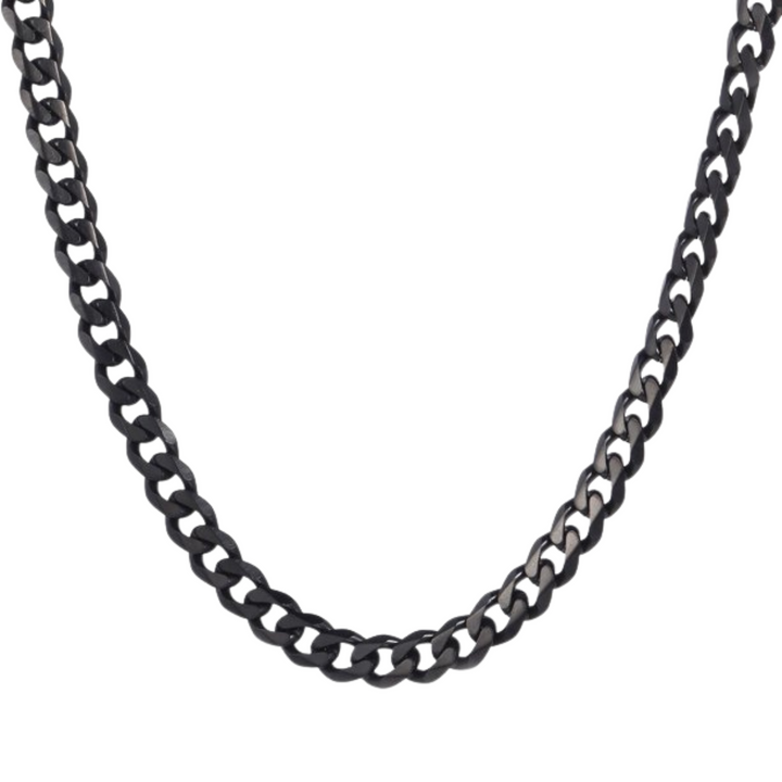 Cuban Chain 7mm Black, isolated on a white background, draped in a loose curve