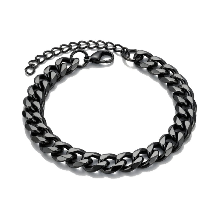 Cuban Chain Bracelet Black, isolated on a white background, circular flat lay with clasp
