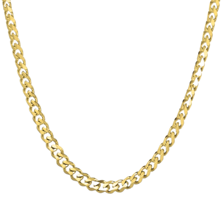 Cuban Chain 3mm Gold, isolated on a white background showing the full draped chain