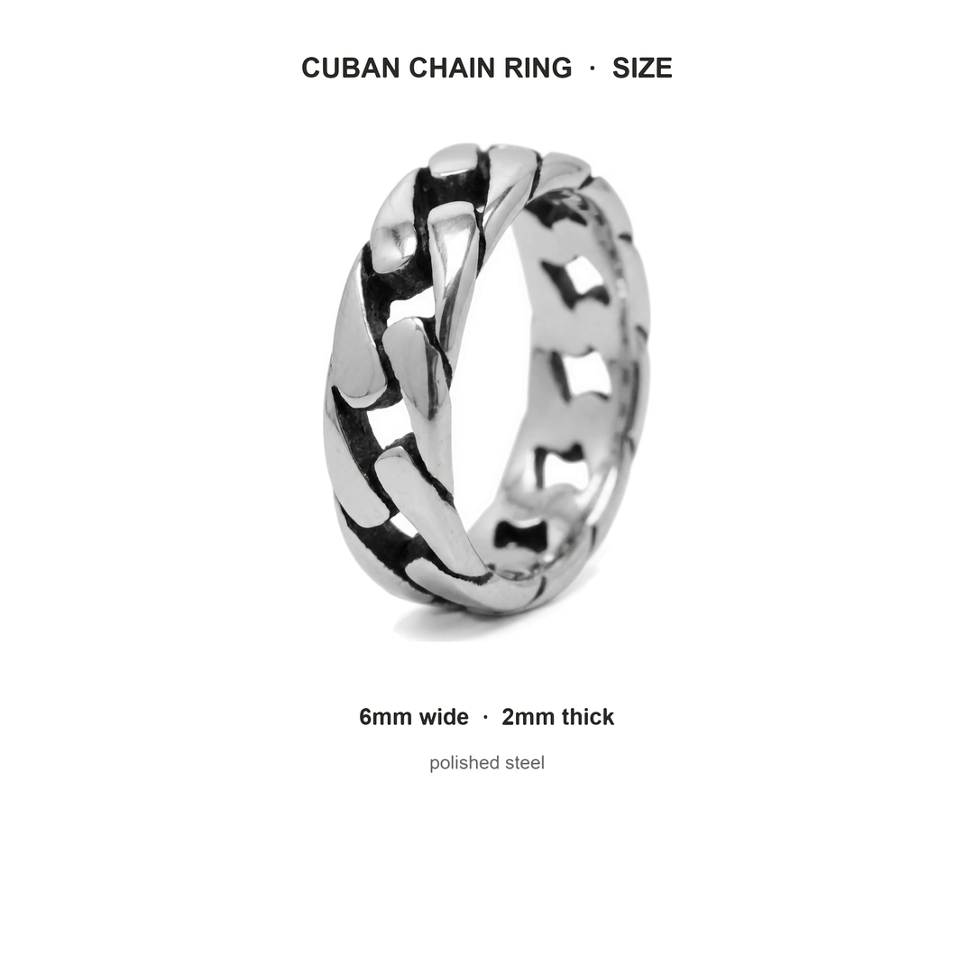 Cuban Chain Ring (Silver) size guide: 6mm wide, 2mm thick