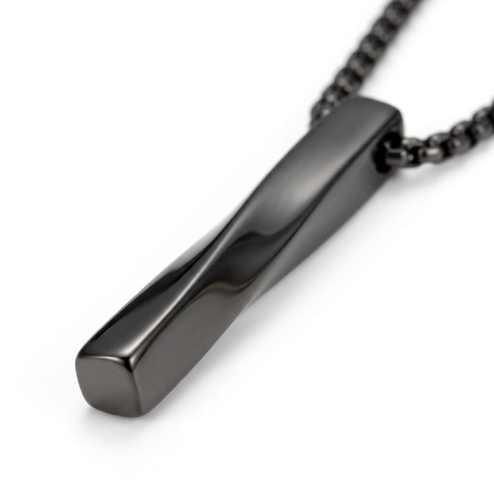 Cuboid Pendant Chain (Black), close-up of the twisted polished bar and its chain link