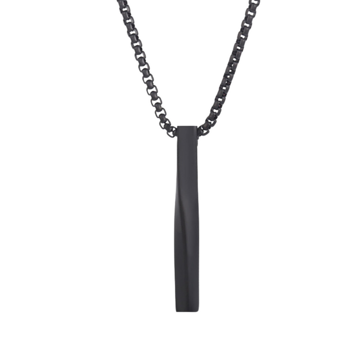 Cuboid Pendant Chain Black, isolated on a white background hanging from its box chain