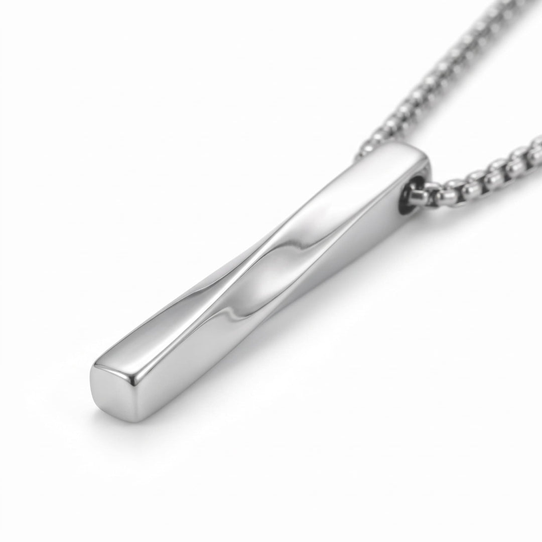 Cuboid Pendant Chain (Silver), a close view of the twisted bar and its bail