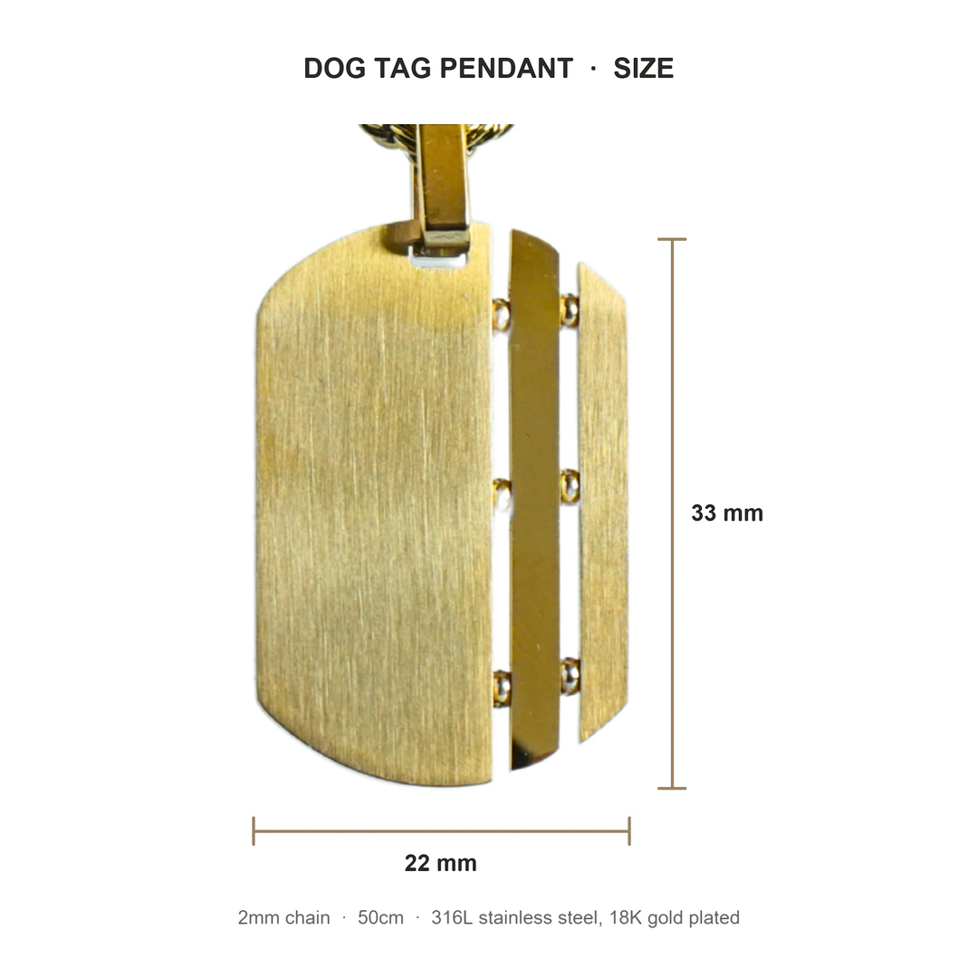 Dog Tag Chain (Gold) size guide: tag 33mm by 22mm, 2mm chain, 50 cm