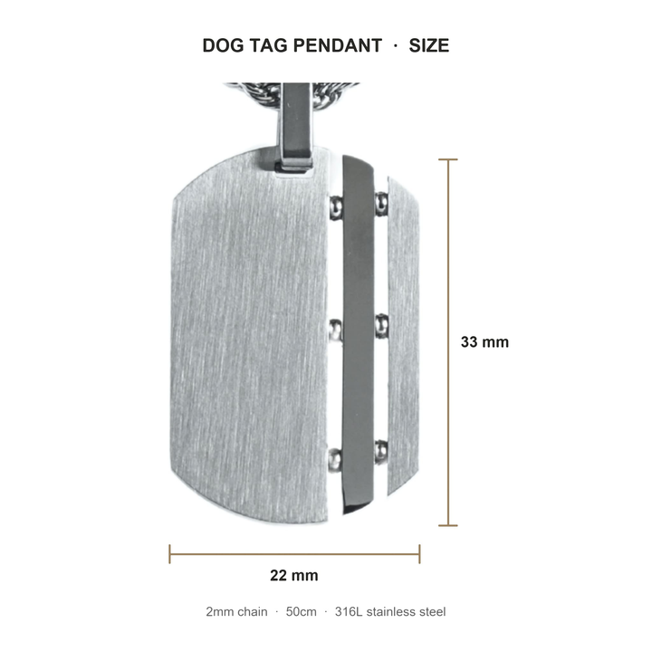 Dog Tag Chain (Silver) size guide: tag 33mm by 22mm, 2mm chain, 50 cm