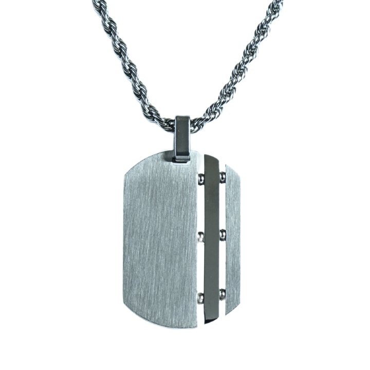 Dog Tag Chain Silver, isolated on white, pendant hanging from its rope chain