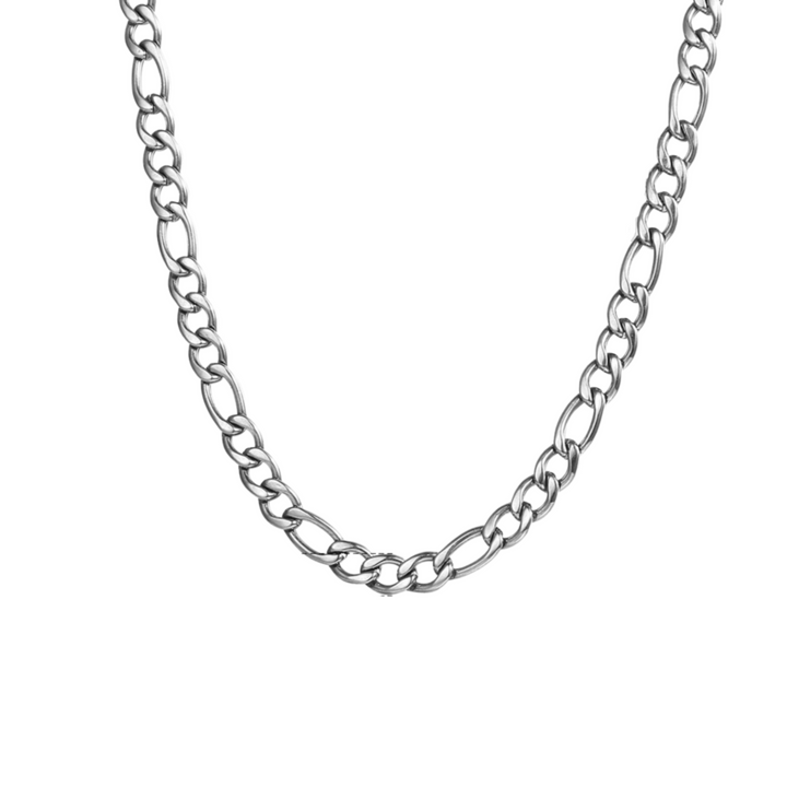 Figaro Chain 3mm Silver, isolated on a white background showing the full draped chain