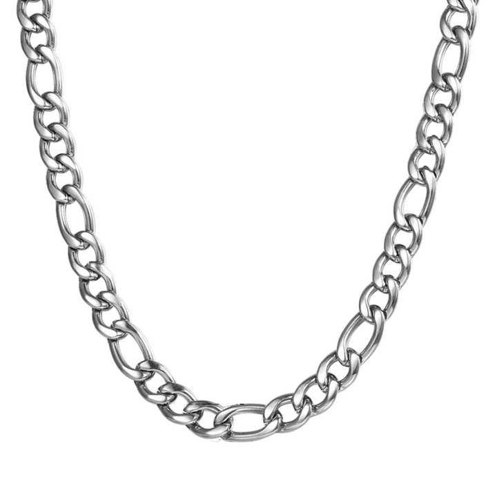 Figaro Chain 7mm Silver, isolated on white, draped in a loose loop