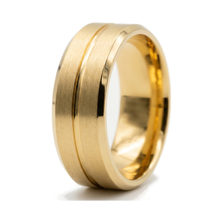 Gold Band, isolated on a white background, angled close-up of the brushed centre groove
