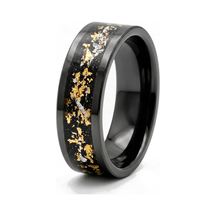 Gold Leaf Inlay Band Black, isolated on a white background at a standing angle