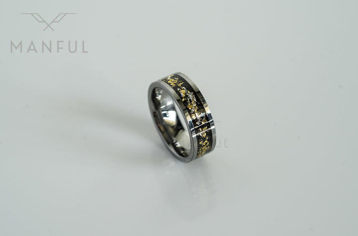 Gold Leaf Inlay Band Silver, close-up on a plain white background showing the inlay