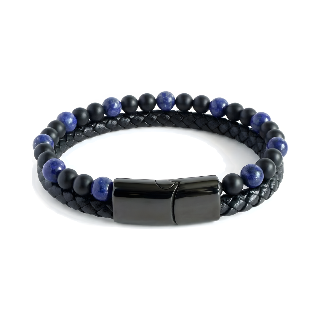 Lapis And Onyx Bead Leather Bracelet