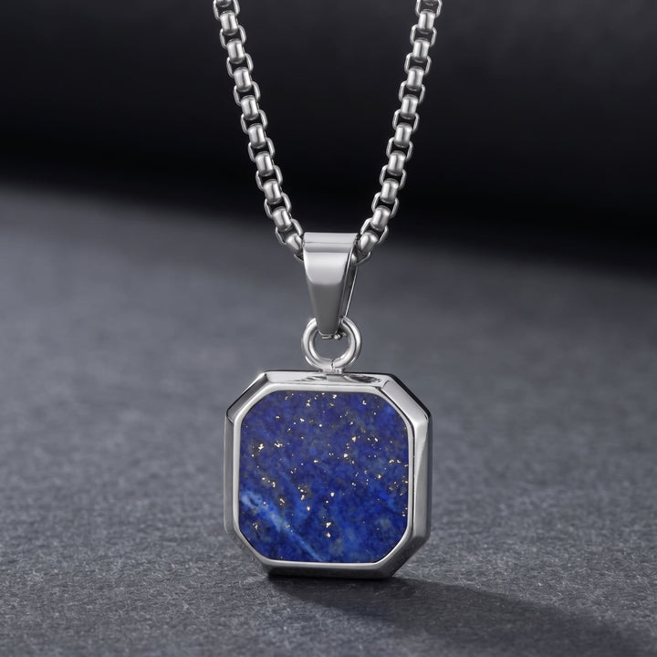 Lapis Square Necklace (Silver) against a dark charcoal backdrop
