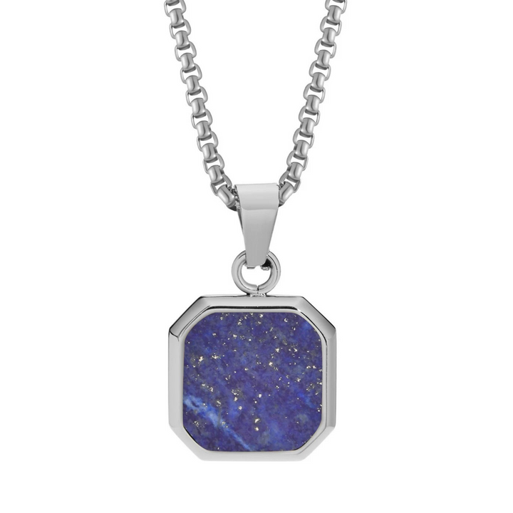 Lapis Square Necklace Silver, isolated on a white background showing the blue lapis inlay