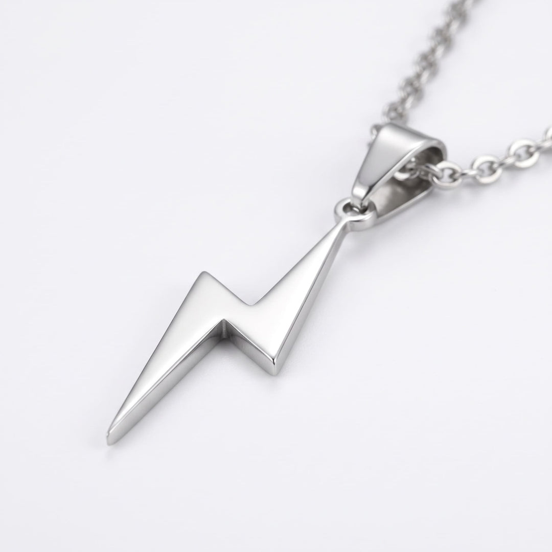 Lightning Pendant Necklace (Silver), a close view of the lightning bolt and its bail