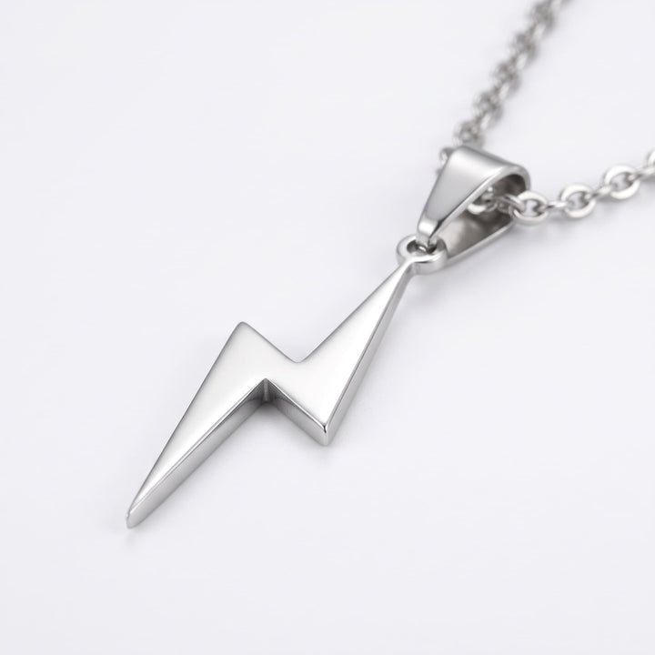 Lightning Pendant Necklace (Silver), a close view of the lightning bolt and its bail