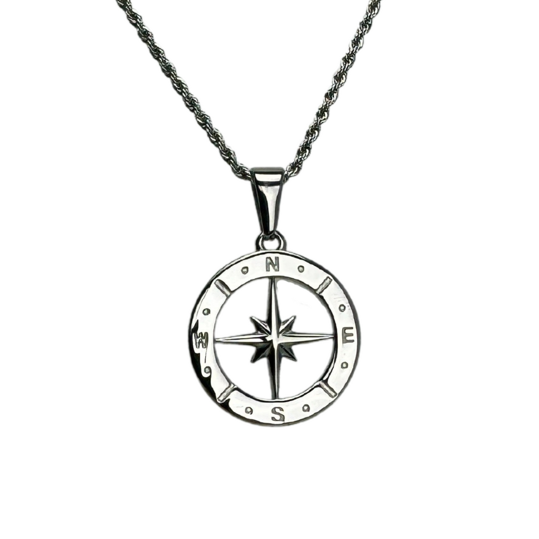 North Star Compass Pendant Necklace (Silver)
