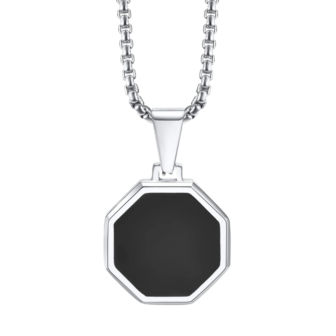 Onyx Octagon Necklace (Silver)