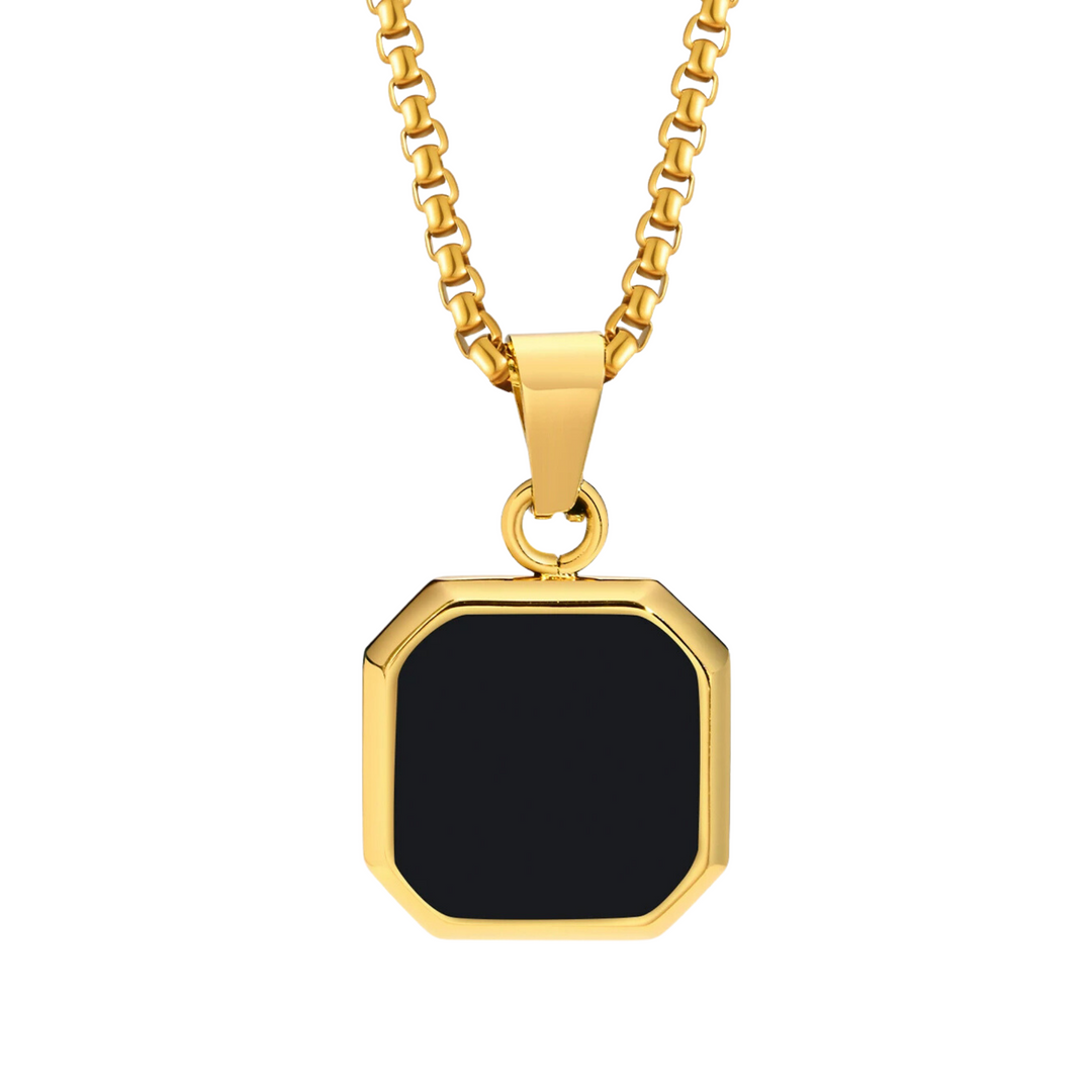 Onyx Square Necklace (Gold)