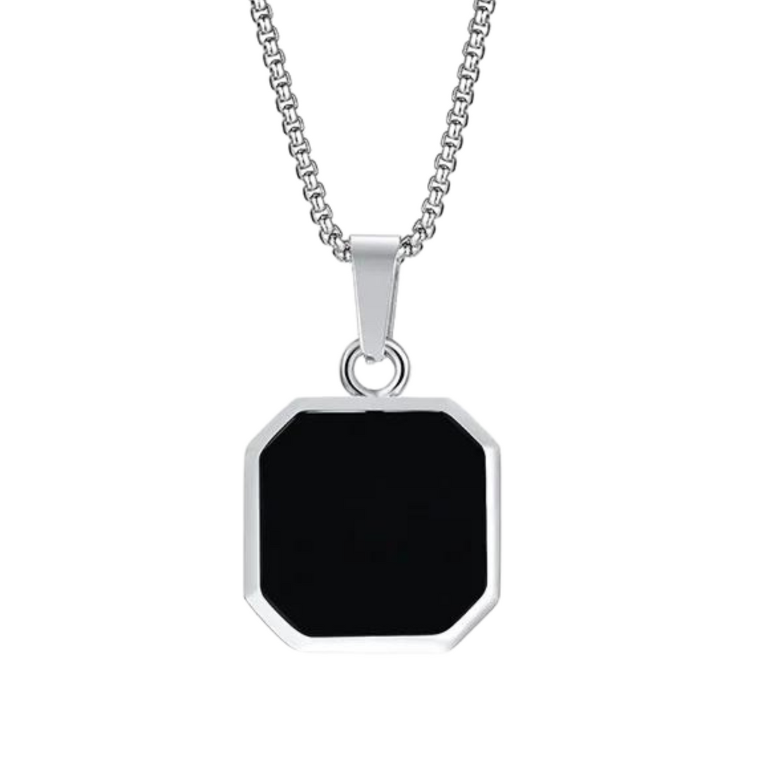 Onyx Square Necklace (Silver)