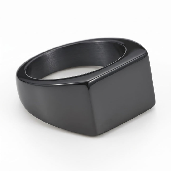 Rectangular Signet Ring (Black), a close view of the flat black face and edges