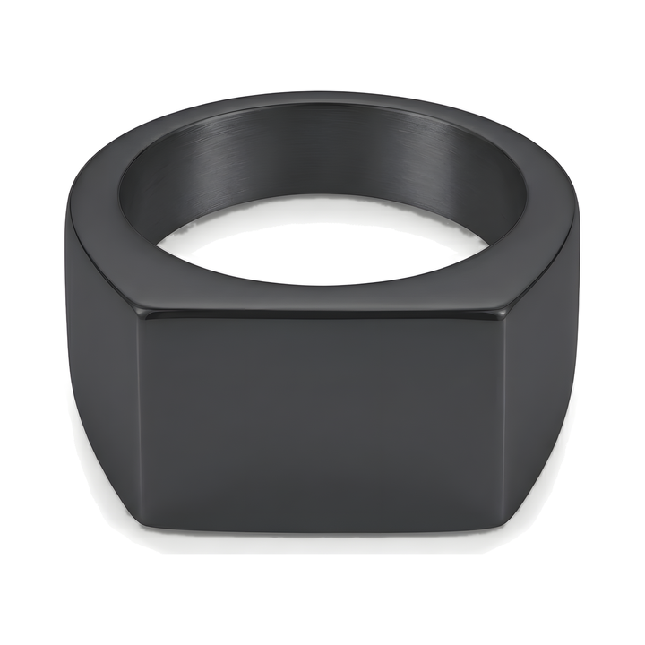 Rectangular Signet Ring Black, isolated on a white background at an angle