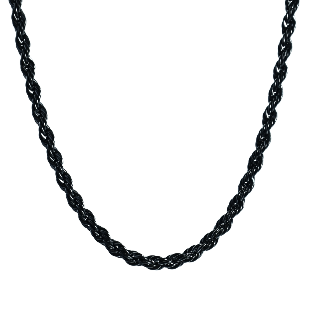 Rope Chain 5mm Black, isolated on white, draped in a loose loop