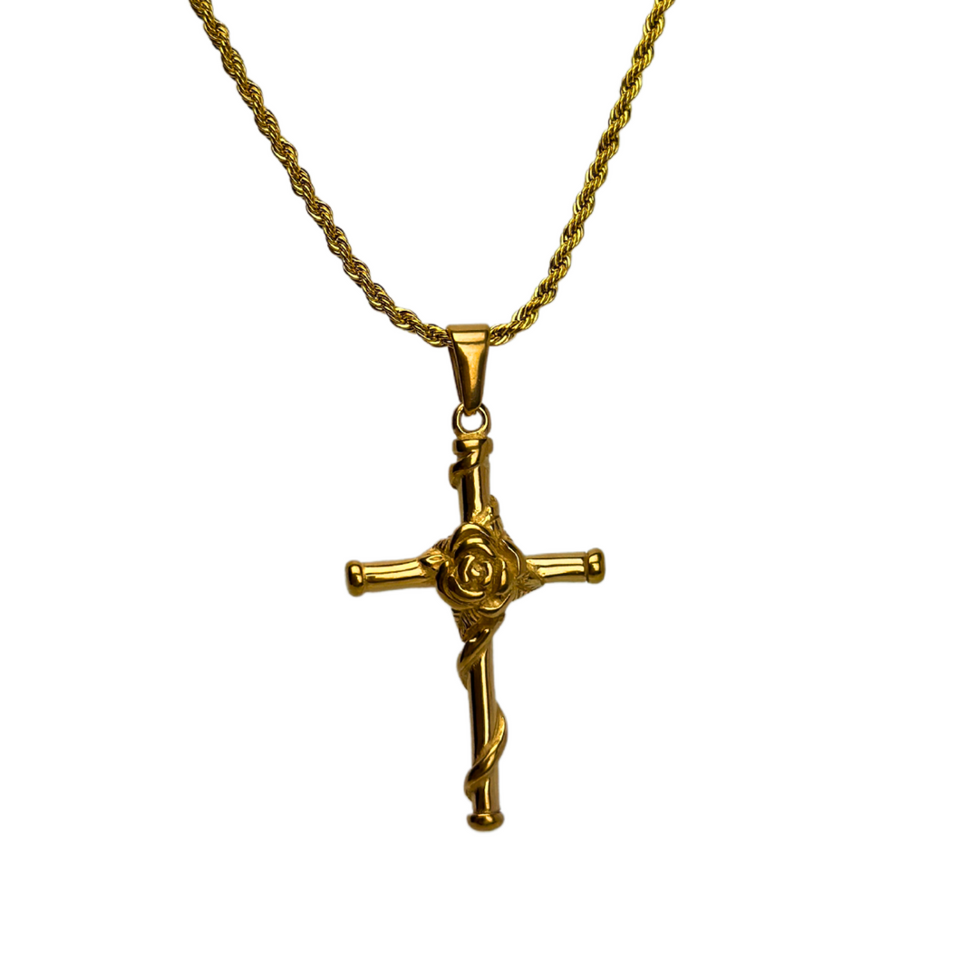 Rose Cross Pendant Necklace (Gold)