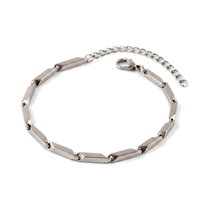 Block Chain Bracelet Silver, bar-link chain with lobster clasp isolated on white