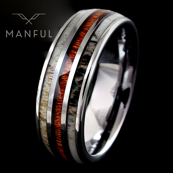 Silver Woodland Band, on a black background beside the Manful logo