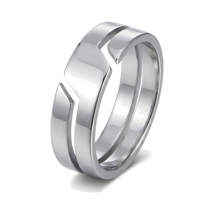 Line Cut Ring Silver, isolated on a white background showing the open adjustable gap