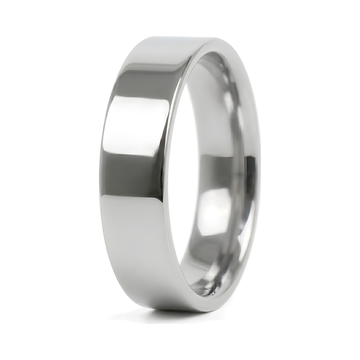 Simple 6mm Ring Silver, isolated on a white background at an angle showing the brushed finish